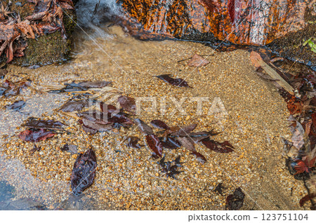 Water flowing down from the rock surface Water flowing down from the rock surface 123751104