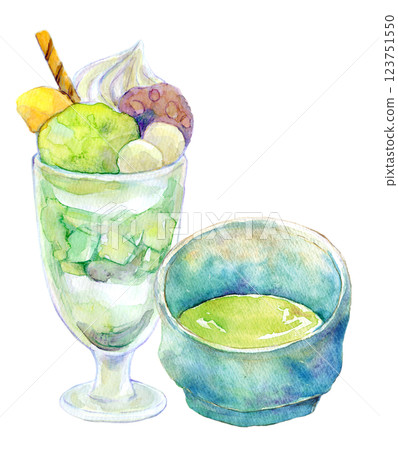 水彩插圖：抹茶糖果套裝 123751550