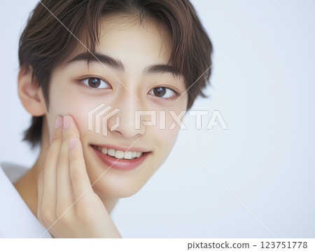 人工智慧生成的圖像:日本男孩的半身肖像,手放在臉頰上 人工智慧生成的圖像:日本男孩的半身肖像,手放在臉頰上 123751778