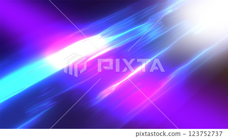 Vibrant neon light streaks in shades of purple, blue, and pink create an electric futuristic background 123752737