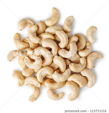 Pile of cashew nuts isolated on white background 123753316