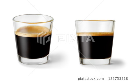 Two glass espresso coffee isolated on white background. Clipping path 123753318