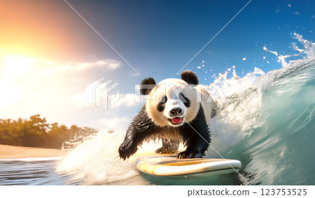 一隻熊貓享受衝浪的插圖 123753525
