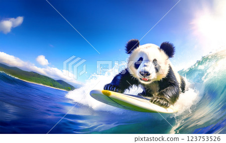 一隻熊貓享受衝浪的插圖 123753526
