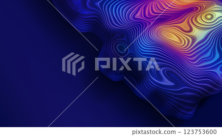 Vibrant colors and smooth lines create a captivating abstract background. The design features fluid shapes that evoke movement and depth, suitable for various uses. 123753600
