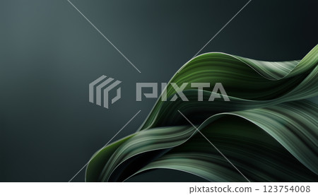 Curved green shapes blend in an abstract design, creating a calming atmosphere. The soft texture and hues bring a sense of tranquility and organic elegance. 123754008