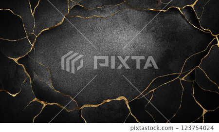 This artwork features an abstract design characterized by a mix of black hues and gold accents. The intricate patterns add a touch of sophistication to any setting. 123754024