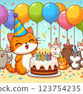 Cute cat birthday cake 123754235