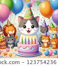 Cute cat birthday cake 123754236