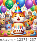 Cute cat birthday cake 123754237