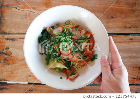 noodles or pork noodles or noodles without soup 123754475