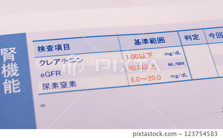 Health checkup results and numerical values: blood pressure, metabolic rate, blood, good and bad cholesterol, gamma GTP, etc. 123754583