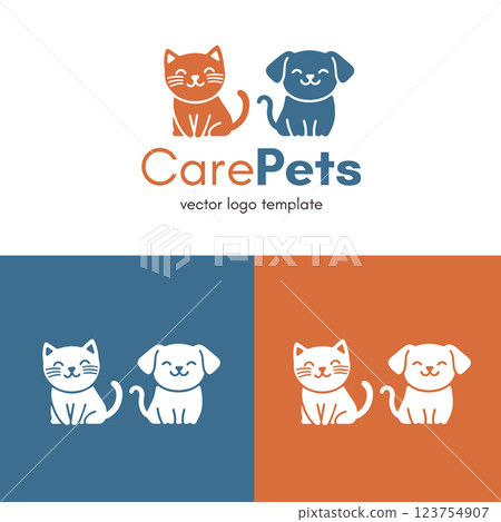 Dog and cat logo template. Design for a veterinary clinic, shelter, pet store. Vector illustration. 123754907