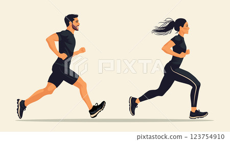 A man and a woman in sports clothes. People are running. Vector illustration on a white background. A man and a woman in sports clothes. People are running. Vector illustration on a white background. 123754910