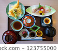 A delicious tempura and sashimi meal 123755000