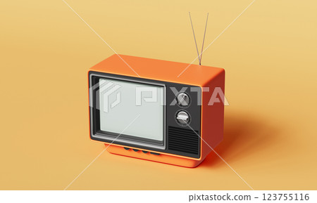 Old Television Mock up with Yellow Background. 3D Rendering 123755116