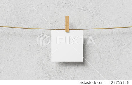Blank Paper Hanging on Clothesline. Mock up. 3D Rendering 123755126