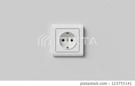 White Power Socket on White Wall. 3D Rendering 123755141