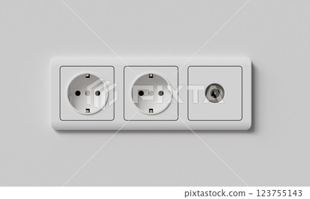 White Power Socket on White Wall. 3D Rendering White Power Socket on White Wall. 3D Rendering 123755143