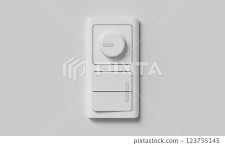 White Light Switch and Temperature Controller on White Wall. 3D Rendering White Light Switch and Temperature Controller on White Wall. 3D Rendering 123755145