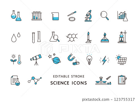 與科學課程和實驗相關的圖標集 123755317