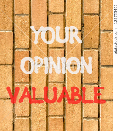 Your opinion valuable symbol. Concept words Your opinion valuable on beautiful brown brick wall. Beautiful brown brick wall background. Business your opinion valuable concept. Copy space. 123755492