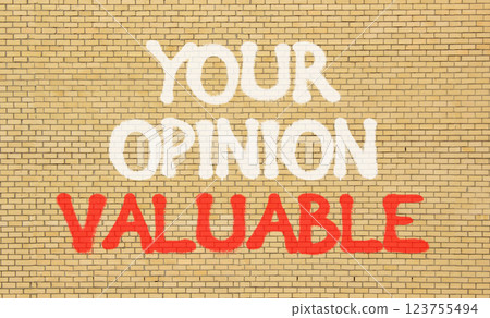Your opinion valuable symbol. Concept words Your opinion valuable on beautiful brown brick wall. Beautiful brown brick wall background. Business your opinion valuable concept. Copy space. 123755494