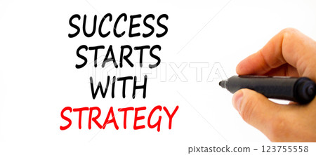 Success starts with strategy symbol. Concept words Success starts with strategy on beautiful white paper. Beautiful white background. Business and success starts with strategy concept. Copy space. Success starts with strategy symbol. Concept words Success starts with strategy on beautiful white paper. Beautiful white background. Business and success starts with strategy concept. Copy space. 123755558