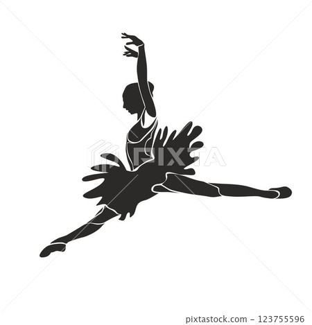 Jumping Ballerina Silhouette, Beautiful young dancer in jump, vector Jumping Ballerina Silhouette, Beautiful young dancer in jump, vector 123755596