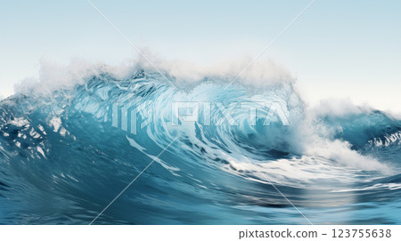 Majestic ocean or sea wave cresting closeup, Blue bright background 123755638