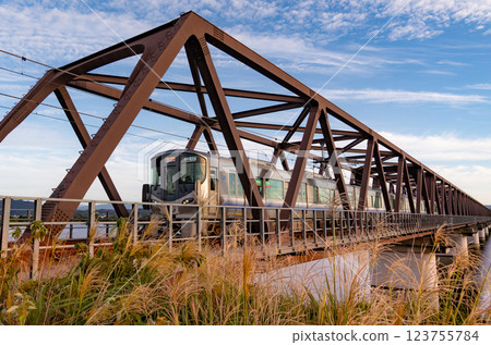 Kishu-ji rapid train crossing the Kinokawa Bridge 123755784