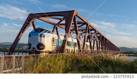 Panda Kuroshio train crossing the Kinokawa Bridge Panda Kuroshio train crossing the Kinokawa Bridge 123755913