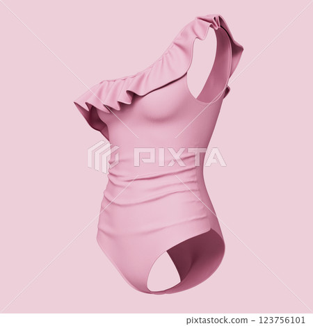 Pink Ruffled One Piece Swimsuit Mock up. 3D Rendering 123756101