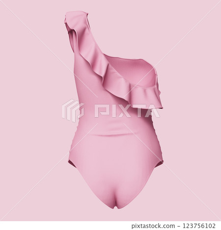 Pink Ruffled One Piece Swimsuit Mock up. 3D Rendering 123756102