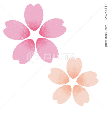 Multiple cherry blossoms, petals, crayon touch, pink and salmon pink 123756118