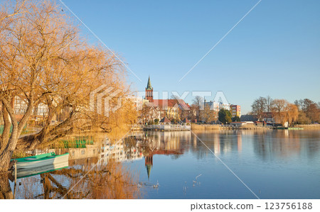 View of the town of Barlinek on the lake, West Pomeranian Voivodeship, Poland. 123756188