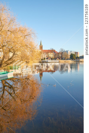 View of the town of Barlinek on the lake, West Pomeranian Voivodeship, Poland. View of the town of Barlinek on the lake, West Pomeranian Voivodeship, Poland. 123756189