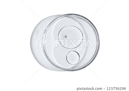 Skin serum or body gel in a Petri dish. Cosmetic product 123756206