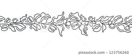 One line of coffee beans, leaves Pattern for cafe One line of coffee beans, leaves Pattern for cafe 123756268