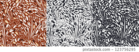 Rice grains pattern. Cereal paddy silhouette set 123756295