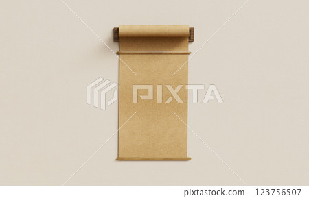 Rolling Cardboard Paper Menu Sign Board. 3D Rendering Rolling Cardboard Paper Menu Sign Board. 3D Rendering 123756507
