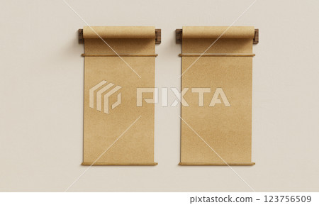 Rolling Cardboard Paper Menu Sign Board. 3D Rendering 123756509