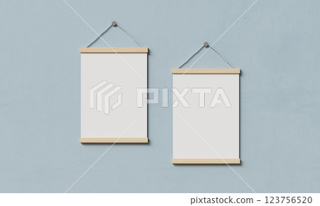 Blank Wooden Poster hanging on the Wall. 3D Rendering Mock up Blank Wooden Poster hanging on the Wall. 3D Rendering Mock up 123756520