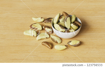 Brazil Nuts on Wood Background. 3D rendering 123756533