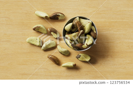 Brazil Nuts on Wood Background. 3D rendering 123756534