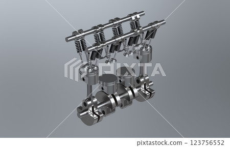 Engine Block, Pistons and Crankshaft of Internal Combustion Engine . 3D Rendering. Engine Block, Pistons and Crankshaft of Internal Combustion Engine . 3D Rendering. 123756552