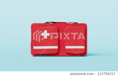 First Aid Kit Bag on Blue Background. 3D Rendering 123756557