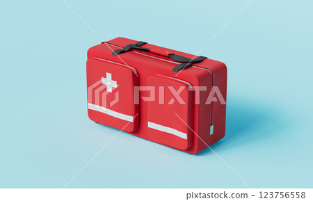 First Aid Kit Bag on Blue Background. 3D Rendering 123756558