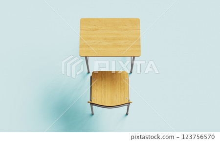 School Desk and Chair with Light Blue Background. 3D Rendering School Desk and Chair with Light Blue Background. 3D Rendering 123756570
