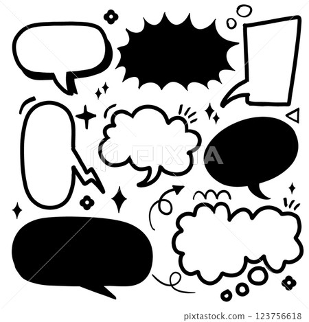 collection of various speech bubbles and comic style text boxes in black and white, perfect for creative projects and graphic design 123756618
